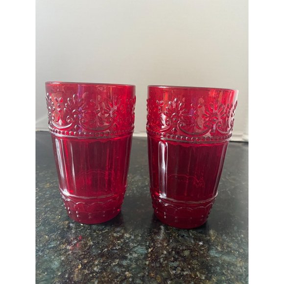 Ruby Red Embossed 5" High Drinking Glasses (Qty. 2) - Picture 1 of 6